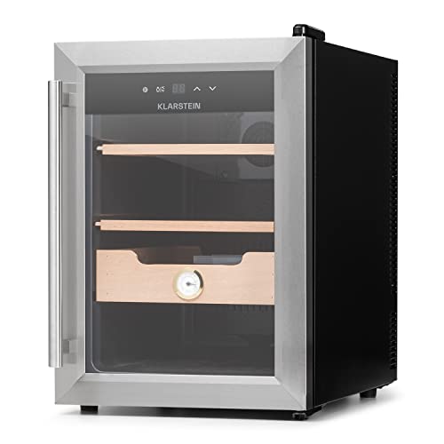 Klarstein El Presidente Zigarren Humidor - thermoelektrischer Humidor Schrank mit Glastür, Humidor Befeuchter mit Einschüben aus Zedernholz, Hygrometer, LED-Innenbeleuchtung, 37 Liter, silber von Klarstein