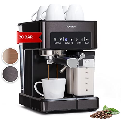 Klarstein Espresso Siebträgermaschine mit Milchaufschäumer, 1,8L Mini-Espressomaschine mit Siebträger, 20 Bar Edelstahl-Kaffeemaschine Klein, 0,5L Milchtank, 1350W, für Gemahlenen Kaffee von Klarstein
