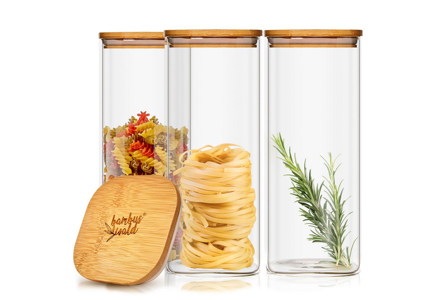 Klarstein Frischhaltedose Eckiges Glas mit Bambusdeckel, Bambus,Glas, (Set) von Klarstein