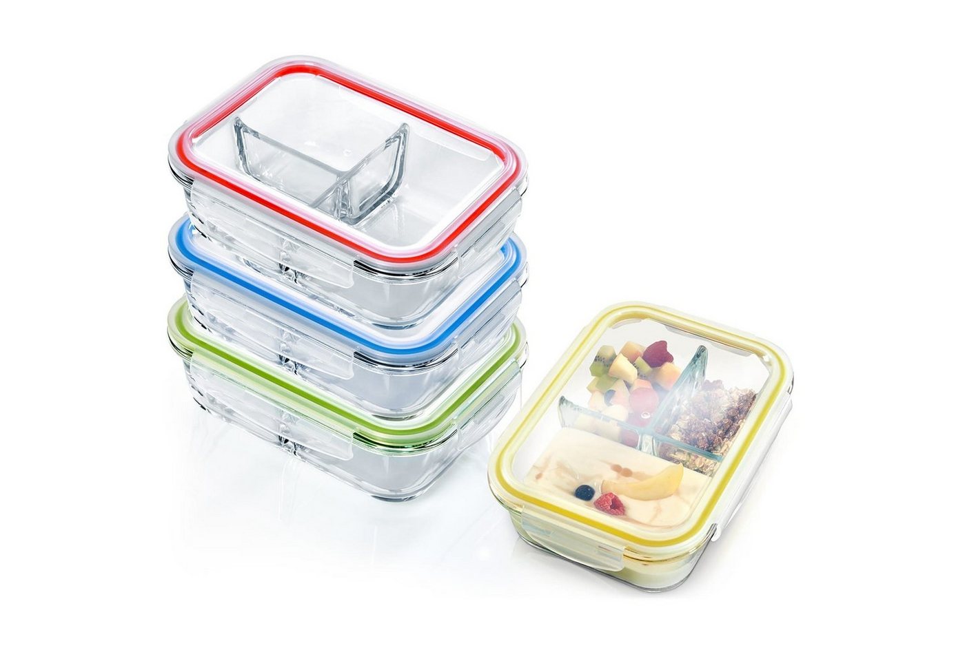 Klarstein Frischhaltedose Lunchboxen mit Unterteilung, Bambus,Glas, (Set) von Klarstein