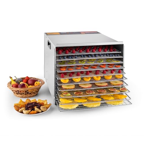 Klarstein Fruit Jerky Pro - Dörrgerät, Dörrautomat, einzeln entnehmbar, einstellbare Temperatur, große Trockenfläche, Timer, Ventilator, 1000 Watt, 10 Etagen, silber von Klarstein