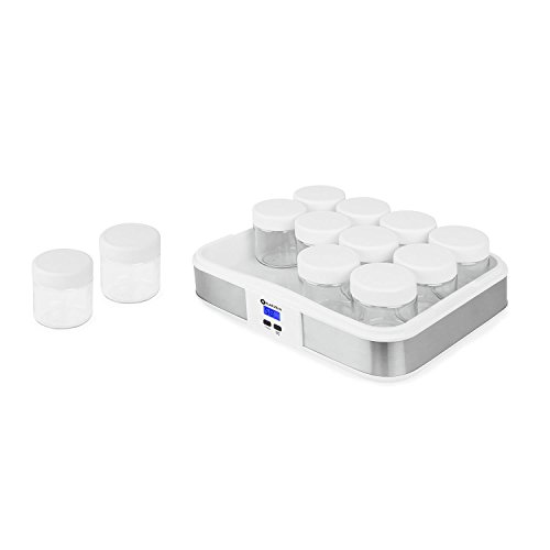 Klarstein Gaia Joghurtmaker elektrischer Joghurtzubereiter mit 12x 150ml Gläser (Timer, gesteuerte Temperaturregelung, einfach zu reinigen) Edelstahlrahmen weiß von Klarstein