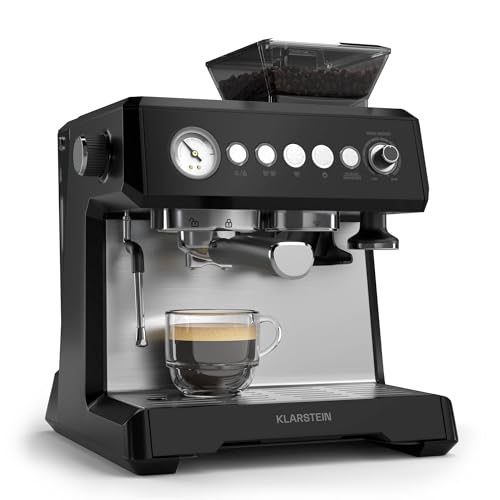 Klarstein GrandPresso Siebträgermaschine Mit Mahlwerk – 20 Bar, 1.350 W, Integriertes Präzisionsmahlwerk, Dampfdüse, 2,3-l-Wassertank, Schwarz, Tassenwärmer von Klarstein