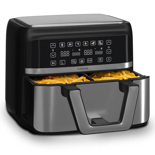 Klarstein Heißluftfritteuse, Airfryer mit 2 Kammern, 2850W Kompakte Heißluftfritteuse, 9L Luft-Friteuse mit Touch-Bedienfeld, Timer, Vorheizen, 6 Modi, Große Heissluftfriteuse, Air Fryer XL Klarstein Heißluftfritteuse, Airfryer mit 2 Kammern, 2850W Kompakte Heißluftfritteuse, 9L Luft-Friteuse mit Touch-Bedienfeld, Timer, Vorheizen, 6 Modi, Große Heissluftfriteuse, Air Fryer XL von Klarstein