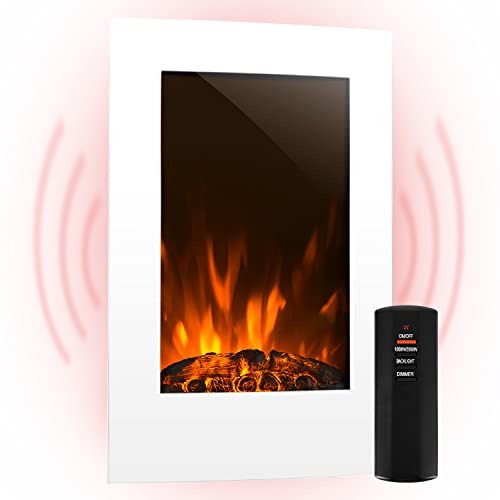 Klarstein Lausanne - elektrischer Kamin, E-Kamin, Kaminofen (Flammensimulation, LED, geräuscharm, 1000W oder 2000W Leistung, Dimm-Funktion, Fernbedienung, Wandmontage) vertikal, weiß von Klarstein