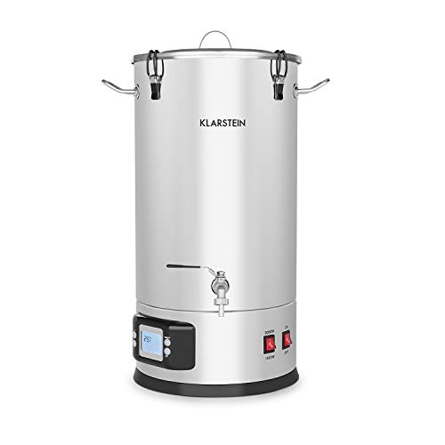 Klarstein Maischfest - Bierbrauset, Maischekessel, Bierbrauanlage mit 2 Stufen: 1500/3000 W, Bier Brauen 5-teiliges Set, Filtrier-Eimer, Kühlspirale, LCD-Display, Edelstahl, 30 Liter, Edelstahl von Klarstein