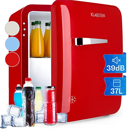 Klarstein Mini Kühlschrank mit Gefrierfach, 32L Mini-Kühlschrank für Getränke & Kosmetik, Kleine Minibar im Retro-Design, Kühlschrank Klein & Leise, Kleiner Skincare Kühlschrank für Zimmer von Klarstein
