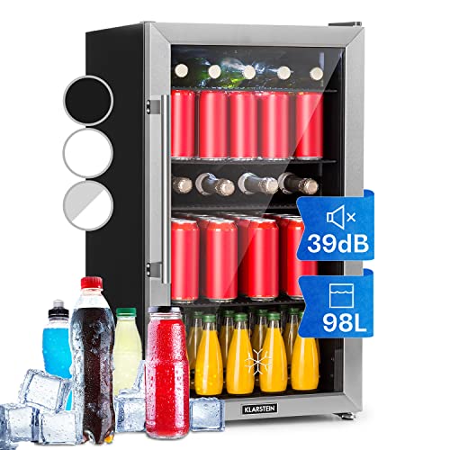 Klarstein Mini Kühlschrank mit Glastür, Mini-Kühlschrank für Zimmer, Getränkekühlschrank Klein mit Verstellbaren Ablagen, Kleiner Kühlschrank 98 Liter, Indoor/Outdoor Kühlschrank Leise von Klarstein