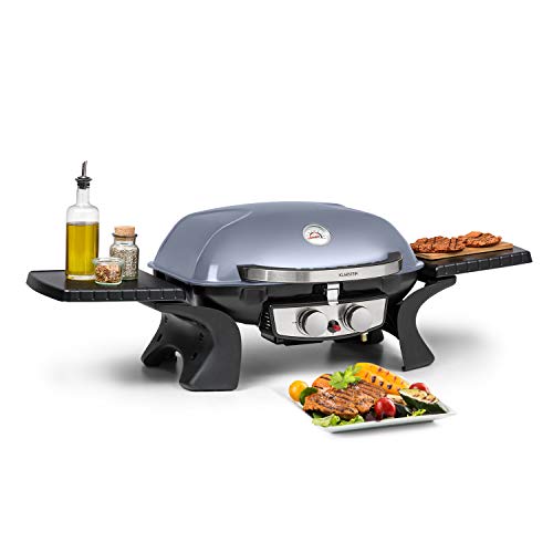 Klarstein Parforce Duo Gasgrill BBQ-Gasbrenner (4,4 kW, 2 x Brenner, Gastyp: Butan/Propan, Verbrauch: 363 g/h, 15000 BTU, 300 °C, elektrische Zündung, abnehmbare Seitenteile, Deckel) grau von Klarstein