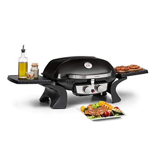 Klarstein Parforce Duo Gasgrill BBQ-Gasgrill mit 4,4kW - 2 Brenner, bis 300 °C, Gastyp: Butan/Propan, Edelstahl, 15000 BTU, elektrische Zündung, 50 x 39 cm große Grillfläche, Deckel, schwarz von Klarstein