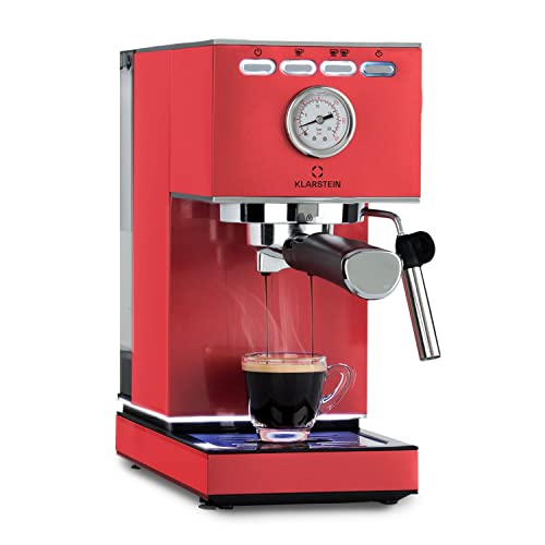 Klarstein Pausa Espressomaker, Siebträger mit 1350 Watt, Espressomaschine 20 Bar Druck, Espresso Siebträger mit Wassertank: 1,4 Liter Edelstahl,rot von Klarstein