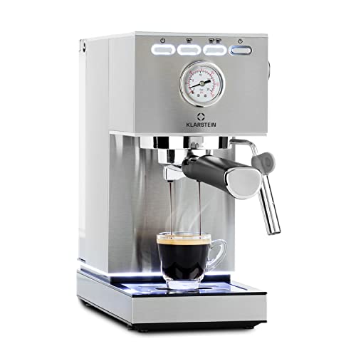 Klarstein Pausa Espressomaker, Siebträgermaschine mit 1350 Watt, Espressomaschine 20 Bar Druck, Siebträger Kaffeemaschine mit Wassertank: 1,4 Liter Edelstahl,silber von Klarstein