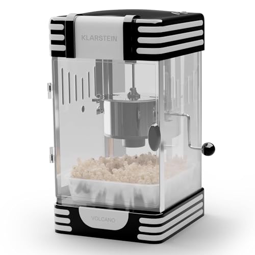 Klarstein Popcornmaschine Klein, Popcornmaschine für Süßes & Salziges Popcorn, 300W Popcorn Maker, Retro Küchengeräte für Popcornmais, Popcorn Maschine mit Edelstahlbehälter, schwarz von Klarstein