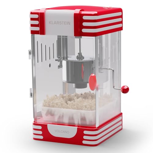 Klarstein Popcornmaschine Klein, Popcornmaschine für Süßes & Salziges Popcorn, 300W Popcorn Maker, Retro Küchengeräte für Popcornmais, Popcorn Maschine mit Edelstahlbehälter, rot von Klarstein