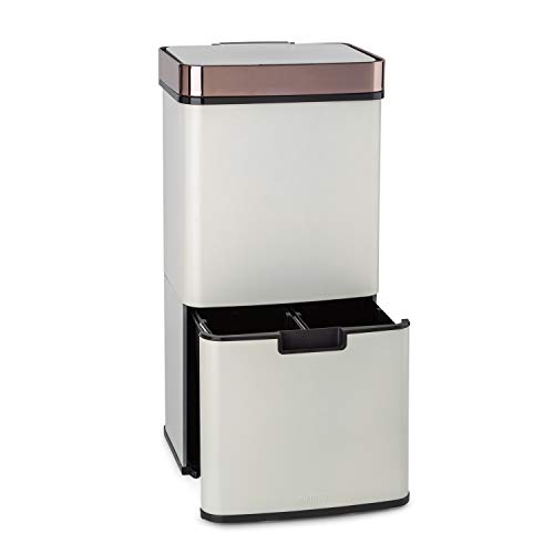 Klarstein Royal Trash Sensor-Mülleimer, 72 L Volumen in 4 Behältern, Restmüll & Recycling-Abfälle: 43 & 2 x 12,5 L, Bio-Eimer mit Deckel: 4 L, automatisches Öffnen und Schließen, Silber von Klarstein