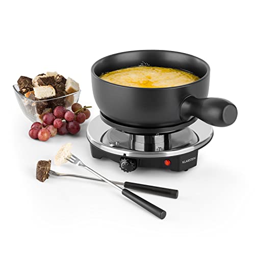 Klarstein Sirloin Käsefondue - Fondue-Set, Raclette mit Fondue, emaillierter Keramiktopf, 1200 Watt, Thermostatschalter, rutschfest, schwarz von Klarstein