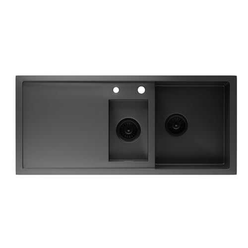 Klarstein Spülbecken – 1,5 Becken mit Abtropffläche, Robuster 304 Edelstahl, Kratz- & Hitzebeständig, Leicht zu Reinigen, Inkl. Überlauf & Einbausatz, 100x45 cm, Metallisch Grau von Klarstein