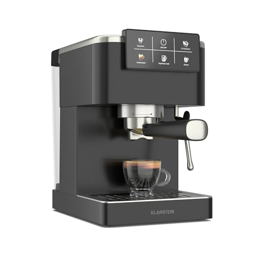 Klarstein SteelPresso Touch Siebträgermaschine – 20-Bar, 1350 W, Edelstahl, 1,5-L-Wassertank, Touch-Display, Integrierter Milchaufschäumer, Kompaktes Design, Kaffeemaschine von Klarstein