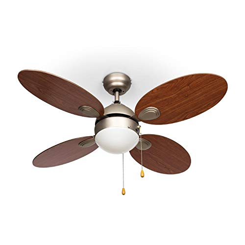 Klarstein Valderama - Deckenventilator, 2-in-1: Ventilator & Deckenlampe, Durchmesser: 42" (107 cm), 4 Flügel, Luftdurchsatz: 7.480 m³/h, 2 Laufrichtungen, 3 Geschwindigkeitsstufen, leise, hellbraun von Klarstein