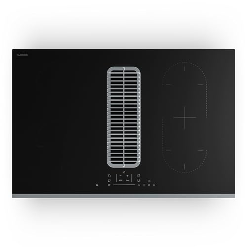 Klarstein Verosteel Induktionskochfeld mit Dunstabzug - 80cm, 4 Zonen, 7400W, Touch-Slider, Timer, Kindersicherung, Restwärmeanzeige, integrierte Dunstabzugshaube, Glas-Edelstahl von Klarstein