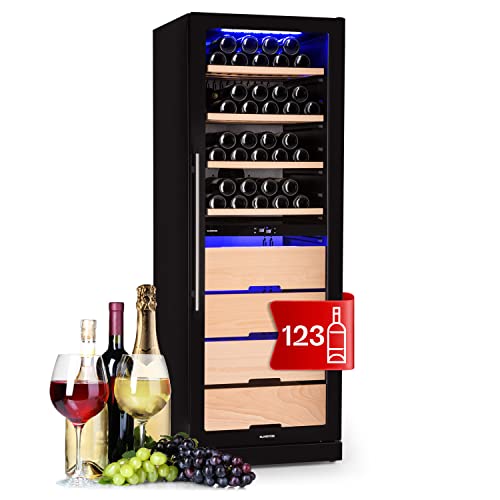 Klarstein Weinkühlschrank, Getränkekühlschrank Schmal, 2 Zonen Kühlschrank mit Glastür, Getränkekühlschränke Freistehend, Weinkühlschrank Klein, Weinkühlschränke mit UV-Schutz, 5-18°C, 123 Flaschen von Klarstein