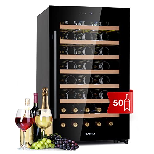 Klarstein Weinkühlschrank Freistehend, Kleiner Getränkekühlschrank Schmal, 1 Zone Weinkühlschrank mit Glastür, Indoor/Outdoor Beersafe, Kühlschrank Klein mit UV-Schutz, 5-18°C, 50 Flaschen von Klarstein