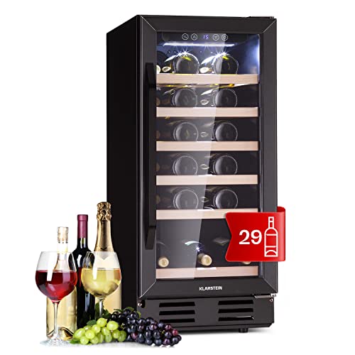 Klarstein Weinkühlschrank Freistehend, Kleiner Getränkekühlschrank Schmal, 1 Zone Weinkühlschrank mit Glastür, Indoor/Outdoor Beersafe, Kühlschrank Klein mit UV-Schutz, 5-18°C, 81 Liter / 29 Flaschen von Klarstein