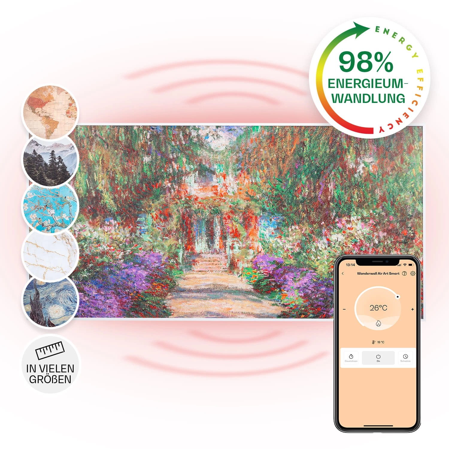 Klarstein Wonderwall Air Art Smart Infrarotheizung 120x60 cm 700 W Wandinstallation App-Steuerung Motiv Gartenweg Weiß von Klarstein