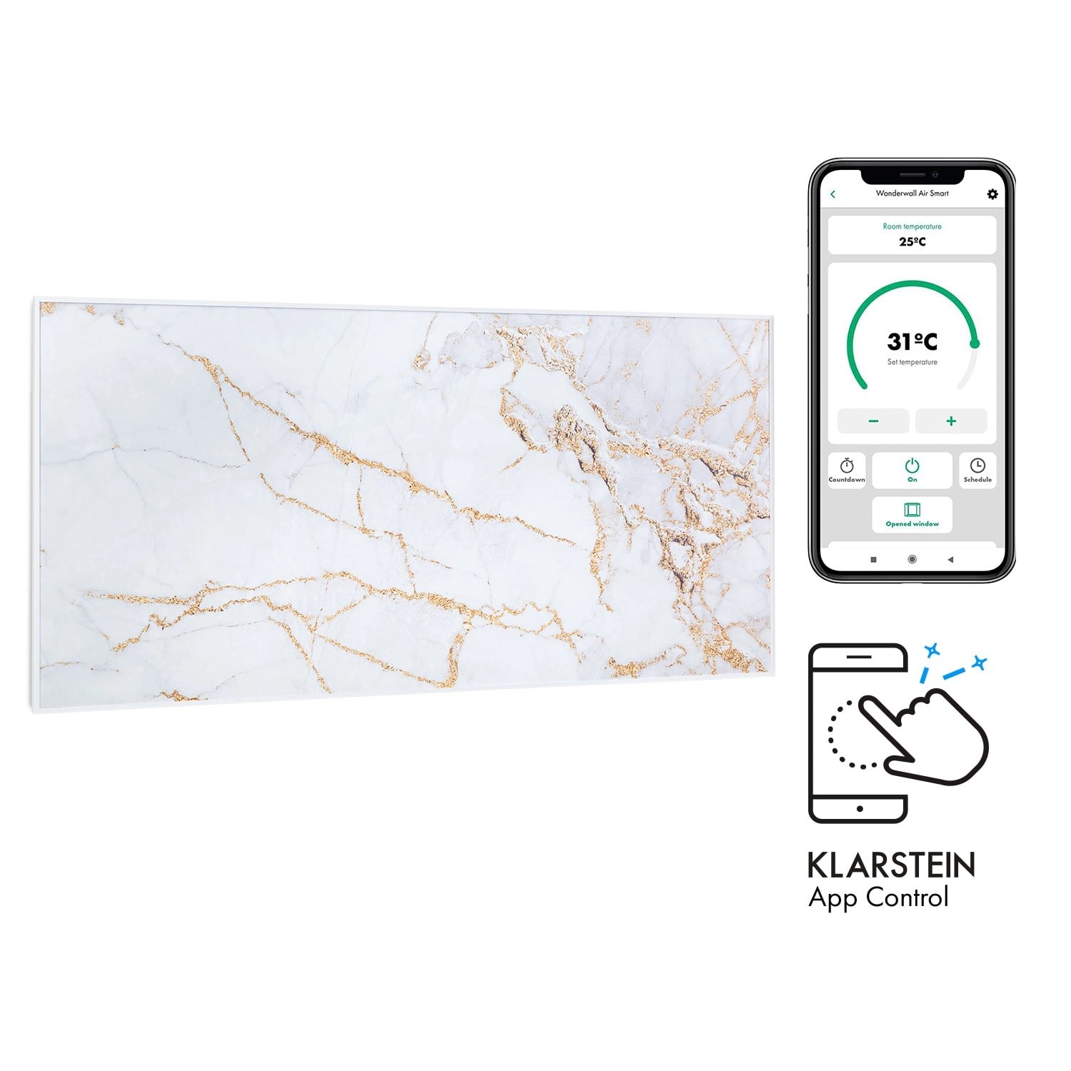 Klarstein Wonderwall Air Art Smart Infrarotheizung 120x60 cm 700 W Wandinstallation App-Steuerung Motiv Marmor Weiß von Klarstein