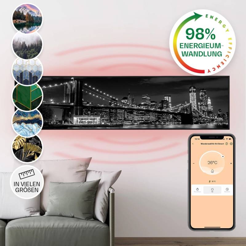 Klarstein Wonderwall Air Art Smart Infrarotheizung Wandinstallation App-Steuerung Motiv Brücke 120x30 cm 350 W Schwarz Klarstein Wonderwall Air Art Smart Infrarotheizung Wandinstallation App-Steuerung Motiv Brücke 120x30 cm 350 W Schwarz von Klarstein