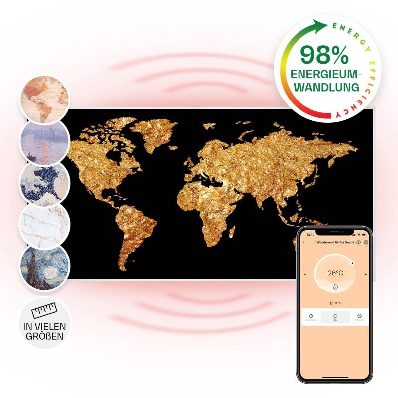 Klarstein Wonderwall Air Art Smart Infrarotheizung Wandinstallation App-Steuerung Motiv Goldene Karte 120x60 cm 700 W Weiß Klarstein Wonderwall Air Art Smart Infrarotheizung Wandinstallation App-Steuerung Motiv Goldene Karte 120x60 cm 700 W Weiß von Klarstein