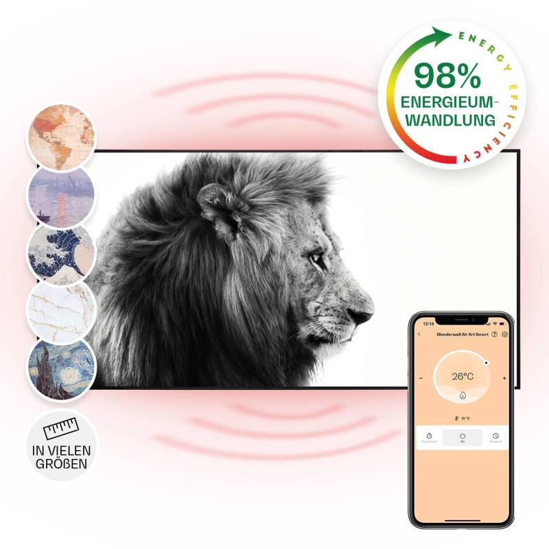 Klarstein Wonderwall Air Art Smart Infrarotheizung Wandinstallation App-Steuerung Motiv Löwe 60x120 cm 700 W Schwarz Klarstein Wonderwall Air Art Smart Infrarotheizung Wandinstallation App-Steuerung Motiv Löwe 60x120 cm 700 W Schwarz von Klarstein
