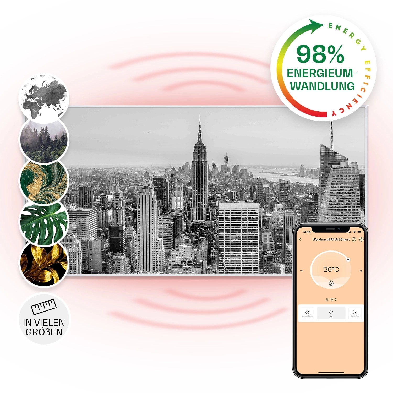 Klarstein Wonderwall Air Art Smart Infrarotheizung Wandinstallation App-Steuerung Motiv New York City 120x60 cm 700 W Weiß von Klarstein