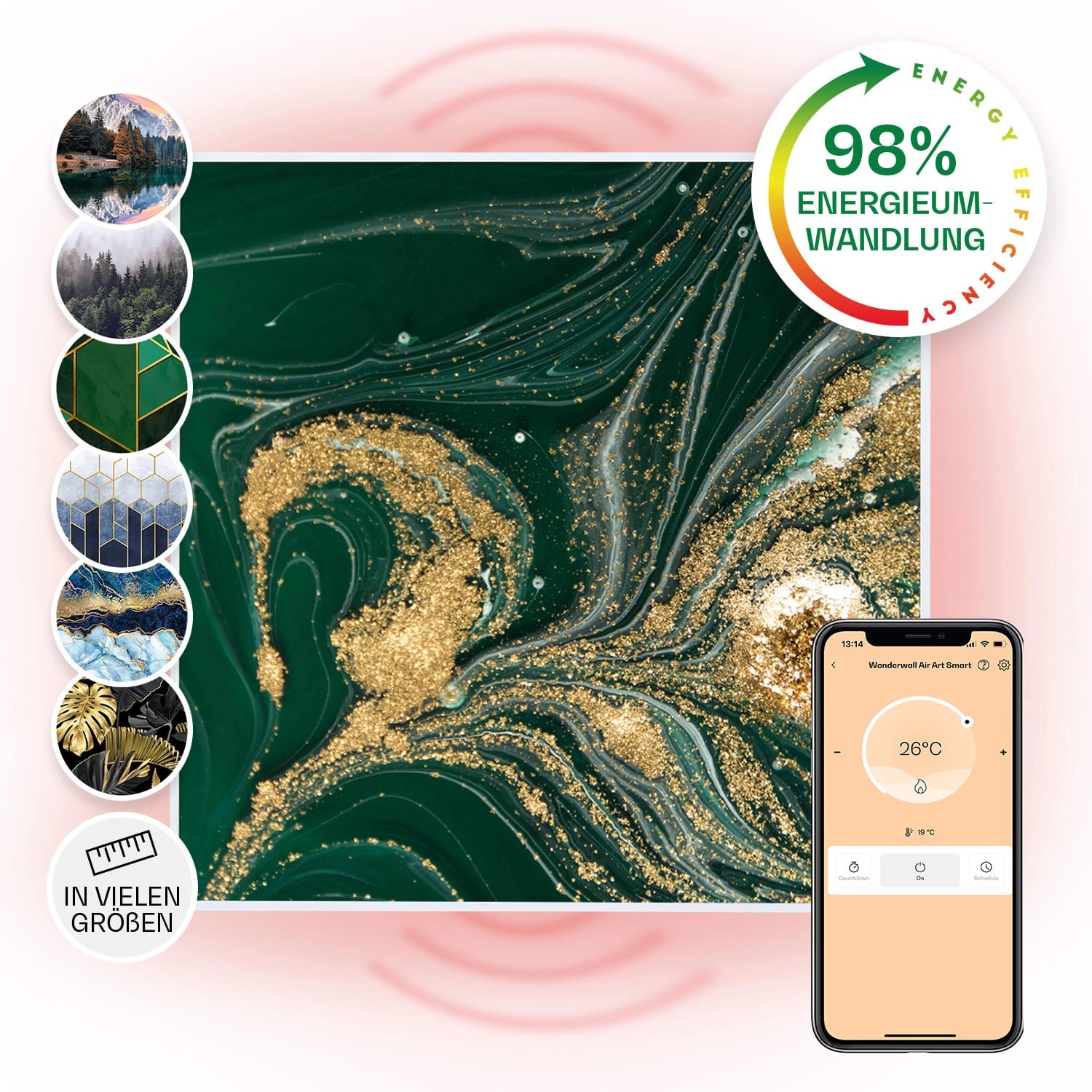 Klarstein Wonderwall Air Art Smart Infrarotheizung Wandinstallation App-Steuerung Motiv Wirbel 60x60 cm 350 W Weiß von Klarstein