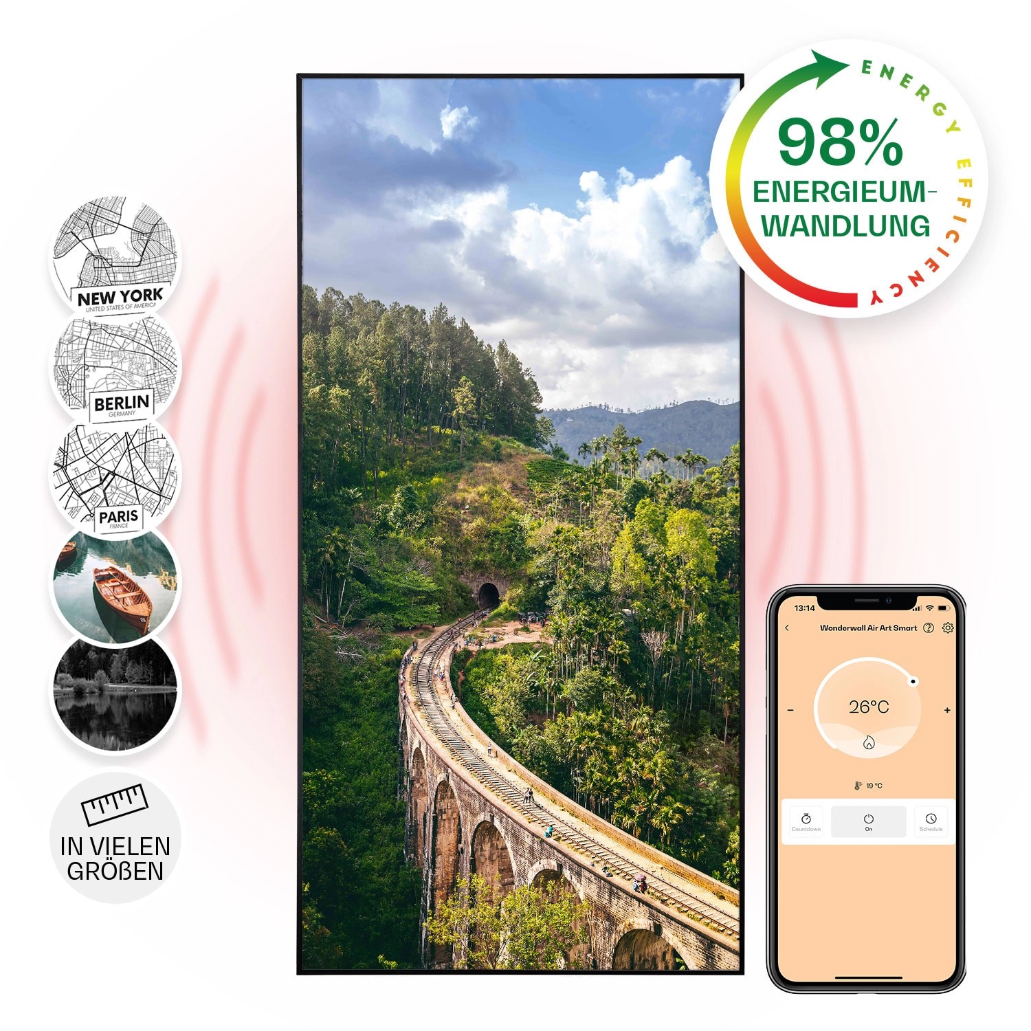 Klarstein Wonderwall Air Art Smart Infrarotheizung Wandinstallation App-Steuerung Motiv Zug 60x120 cm 700 W Schwarz von Klarstein