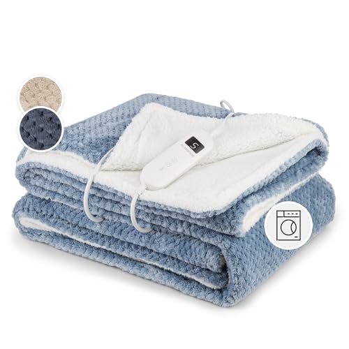 Klarstein XL Elektrische Kuscheldecke, Heizdecke mit Abschaltautomatik, 180x130 cm Elektrische Wärmedecke Maschinenwaschbar, Doppelseitige Heizdecke für Bett & Sofa, Wärme Decke mit 9 Heizstufen von Klarstein
