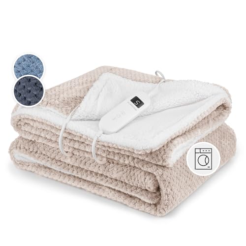 Klarstein XL Elektrische Kuscheldecke, Heizdecke mit Abschaltautomatik, 180x130 cm Elektrische Wärmedecke Maschinenwaschbar, Doppelseitige Heizdecke für Bett & Sofa, Wärme Decke mit 9 Heizstufen von Klarstein
