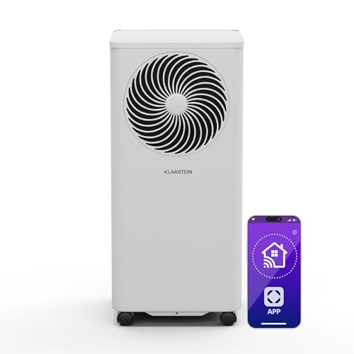 Klarstein Aero Ring Mobiles Klimagerät – 7000 BTU, 3-in-1: Kühlen, Entfeuchten & Ventilator, Smart App & Sprachsteuerung, Für Räume bis 25 m², Energieeffizienz A, R290, Leichtgängige Rollen, Weiß von Klarstein