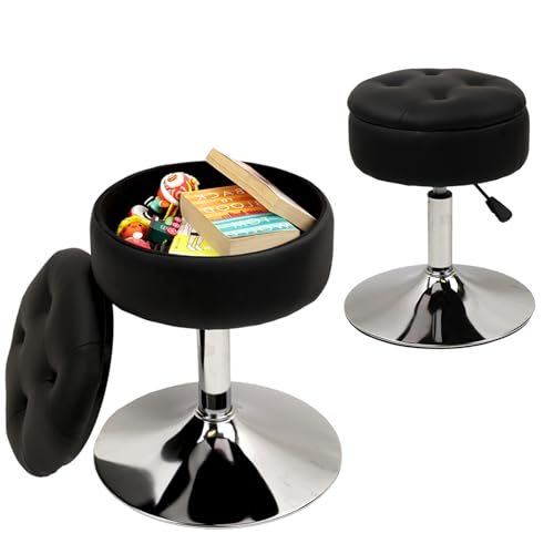 CLATINA Schminkhocker mit großem Stauraum 19 bis 24 Zoll höhenverstellbar 360° Drehbarer PU Leder Hocker Moderner runder Schminkstuhl für Mädchen für Wohnzimmer Schlafzimmer Badezimmer 2er Set von Klasika