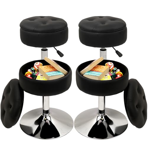 CLATINA Schminkhocker mit großem Stauraum 19 bis 24 Zoll höhenverstellbar 360° Drehbarer PU Leder Hocker Moderner runder Schminkstuhl für Mädchen für Wohnzimmer Schlafzimmer Badezimmer 4er Set von Klasika
