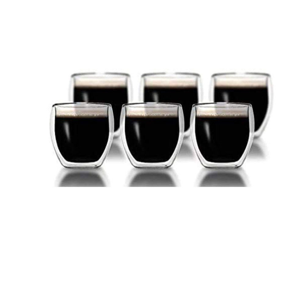 Klasique Gläser-Set 6 Doppelwandige Gläser 0,1L Kaffeeglas Espresso-Tasse Isolierglas, Aus hochwertigem Borosilikatglas, Thermogläser mit Schwebeeffekt, Espresso, Tee, Eistee, Säfte, Wasser von Klasique
