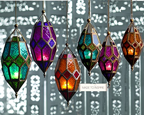 Klass Home Collection authentischer marokkanischer Lampenschirm, groß, klassisch, Vintage-Stil, türkisch, für drinnen und draußen, aus Glas, Metall, Große lila, Large Purple von Klass Home Collection