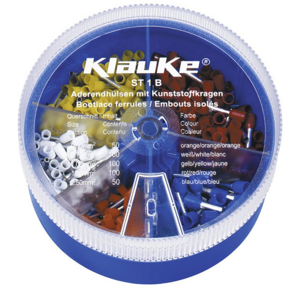 Klauke Aderendhülsen Klauke ST1B Aderendhülsen-Sortiment 0.5 mm², 0.75 mm², 1. mm², 1.5 mm², ST1B Klauke Aderendhülsen Klauke ST1B Aderendhülsen-Sortiment 0.5 mm², 0.75 mm², 1. mm², 1.5 mm², ST1B von Klauke
