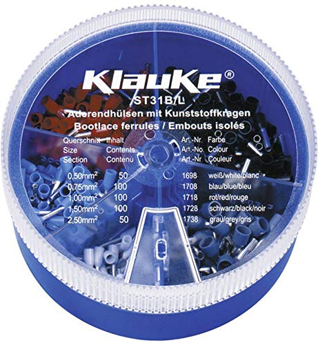 Klauke ST31B Aderendhuelsen-Sortiment 0.50mm² 2.50mm² Weiß, Blau, Rot, Schwarz, Grau 400 Teile von Klauke