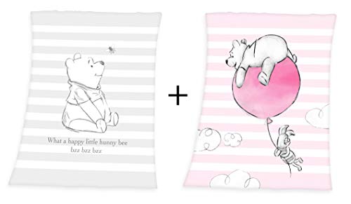 2er-Set: Disney´s Winnie The Pooh Baby Flauschdecke Schmusedecke 75 x 100 cm, grau+rosa von Herding