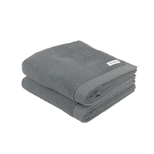 TOM TAILOR Handtuch, 2er Set, 50 x 100 cm, 100% Baumwolle / Frottier, mit Aufhänger und Label mit Logo, COLOR BATH TOWEL Grau (Moody Grey) von Klaus Herding GmbH