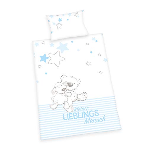 Herding Baby Best Bio-Bettwäsche-Set, GOTS-zertifiziert, Wendemotiv, Kopfkissenbezug 40 x 60 cm mit Hoteleinschlag, Bettbezug 100 x 135 cm mit Knopfleiste, Baumwolle/Flanell, Blau von Klaus Herding GmbH