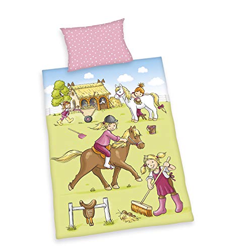 Herding Baby Best Ponyhof Bio-Bettwäsche-Set, GOTS-zertifiziert, Wendemotiv, Kopfkissenbezug 40 x 60 cm mit Hoteleinschlag, Bettbezug 100 x 135 cm mit Knopfleiste, Baumwolle/Flanell von Klaus Herding GmbH