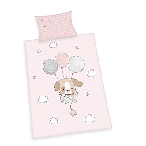 Herding Baby Best Sweet Puppy Bio-Bettwäsche-Set, GOTS-zertifiziert, Wendemotiv, Kopfkissenbezug 40 x 60 cm mit Hoteleinschlag, Bettbezug 100 x 135 cm mit Knopfleiste, Baumwolle/Flanell von Klaus Herding GmbH