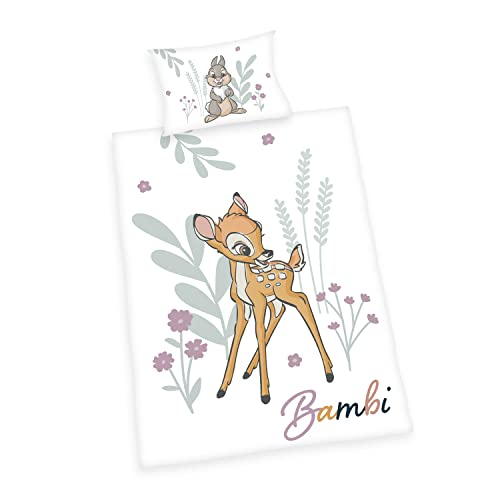 Herding Disney's Bambi Bettwäsche-Set, Made in Green, Kopfkissenbezug 40 x 60 cm mit Hoteleinschlag, Bettbezug 100 x 135 cm, Mit Knopfverschluss, 100% Baumwolle/Flanell von Klaus Herding GmbH